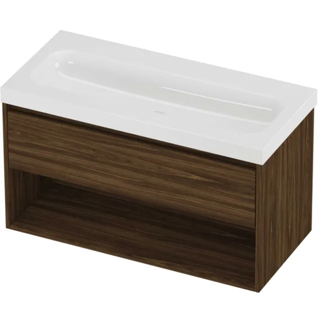 Proline Haga Badmeubelset Polystone Mezza Schap 100x46x58 cm Glans Wit Cabana Oak Eiken