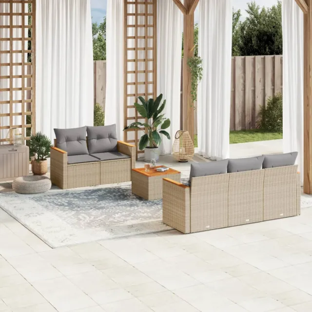 vidaXL 6-delige Loungeset met kussens poly rattan gemengd beige, foto 2