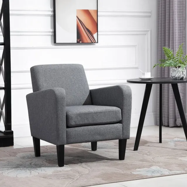 Pugsdrly Eenpersoonsfauteuil, relaxfauteuil, gestoffeerde fauteuil met houten poten, stof in linnenlook, 66 x 72 x 74 cm, lichtgrijs