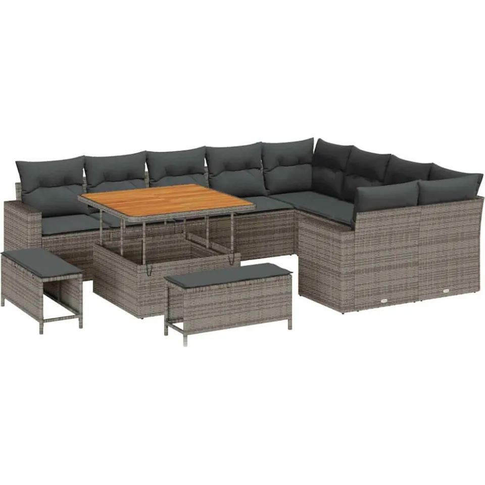 vidaXL Tuinbankenset 12 st Grijs poly rattan