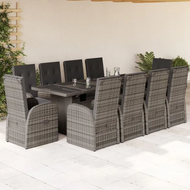 vidaXL 11-delige Tuinset met kussens poly rattan grijs, foto 2