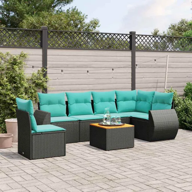 vidaXL 7-delige tuinbankset met kussens van zwart polyrotan, foto 2