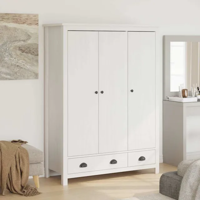 vidaXL Kledingkast Hill 3 deuren 127x50x170 cm massief grenenhout wit, foto 2