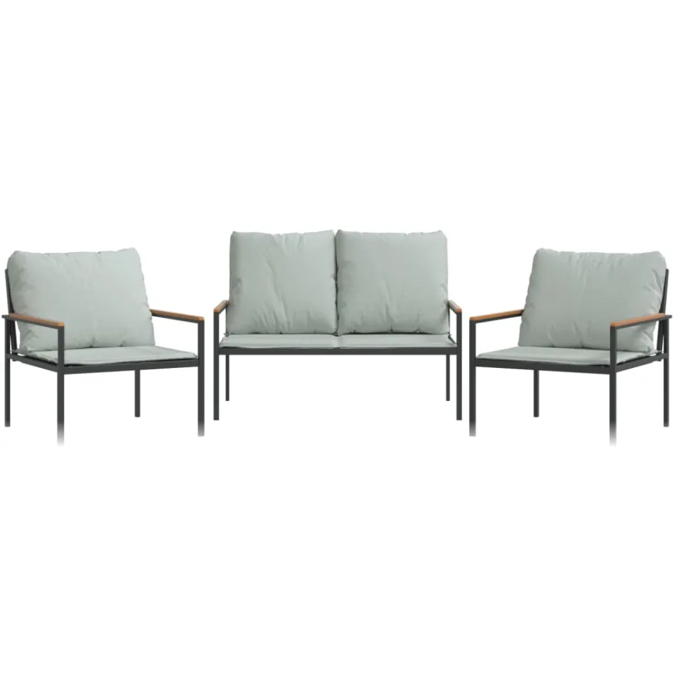 vidaXL 3-delige Loungeset met kussens staal antracietkleurig, foto 3