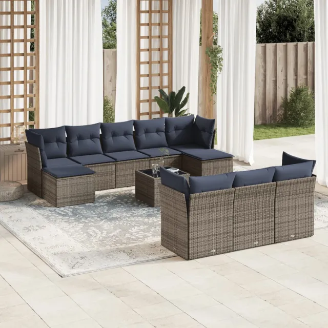 vidaXL 11-delige tuinbankset met kussens, grijs polyrotan, foto 2