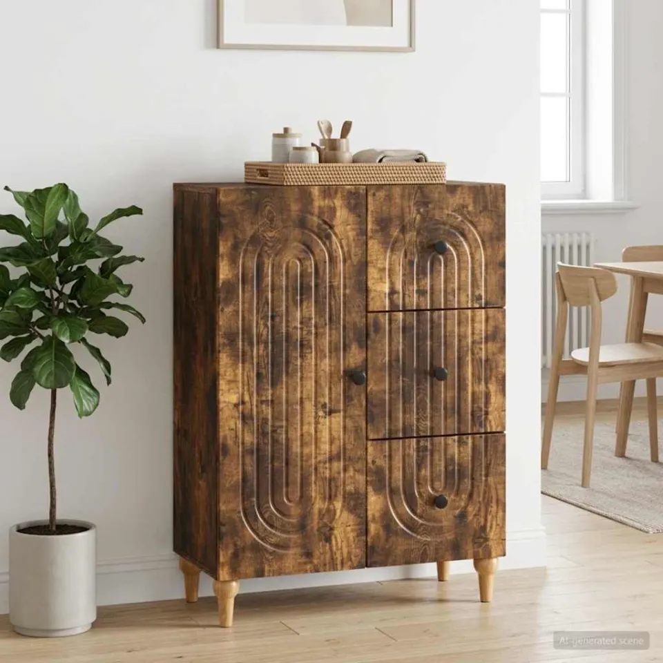 vidaXL Dressoir Gerookt eiken 66 x 34,5 x 90 cm Bewerkt hout, foto 3