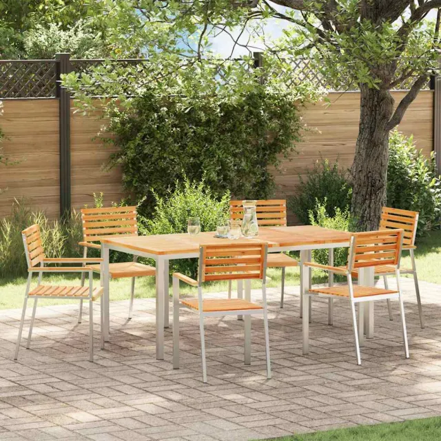vidaXL Tuin eettafelset 7 st Massief Teakhout en RVS, foto 2