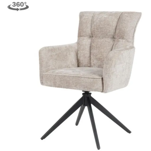 Tower Living Eetkamerstoel Bardi met armleuning draaibaar - Stof Haga 30 Beige