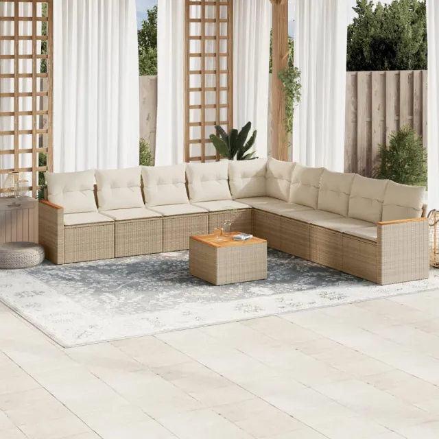vidaXL 10-delige Loungeset met kussens poly rattan beige, foto 2
