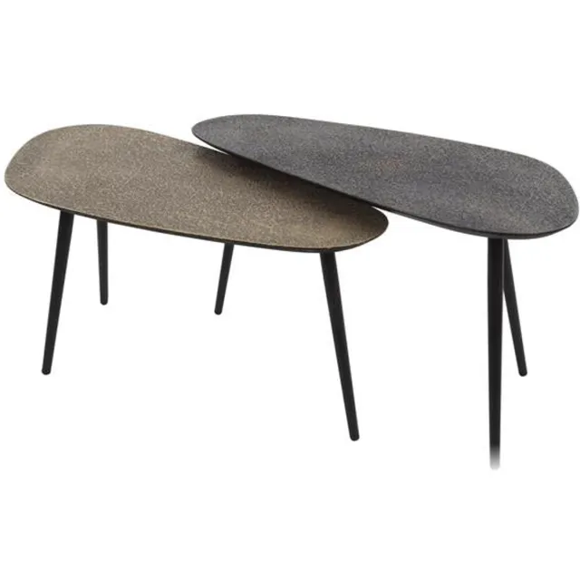 Industrieel In Huis Salontafel Ovaal Organisch (Set van 2) - Hout (84 cm x 39 cm x 42 cm) - Salontafel Groot - Salon Tafel Boomstam Binnen - Ronde Salontafel - Woonkamer Tafel - Salontafels Industrieel - Salontafel Landelijk - Coffee Table Zwart - Bruin