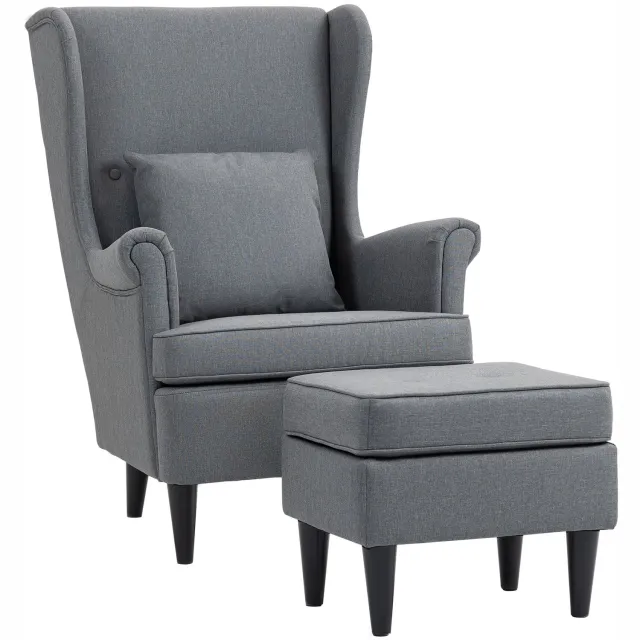 Homona Fauteuil met voetenbank - Met lendenkussen - 75 x 83 x 104 cm - Grijs