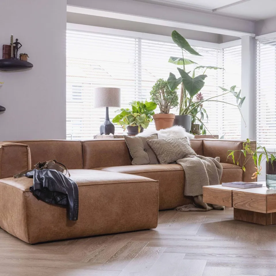 WOOOD Bean Hoekbank Links - Ribstof - Naturel - 73x305x96, foto 2