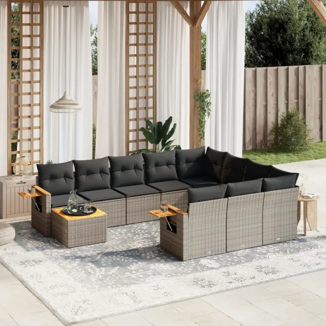 vidaXL 11-delige Loungeset met kussens poly rattan grijs, foto 2