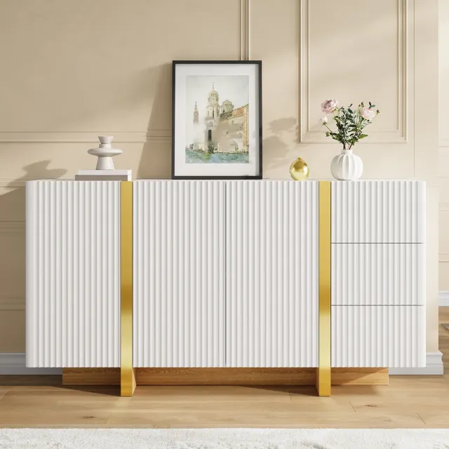 COVREO Dressoir 140x36x75 cm wit MDF en spaanplaat, 3 deuren 3 lades
