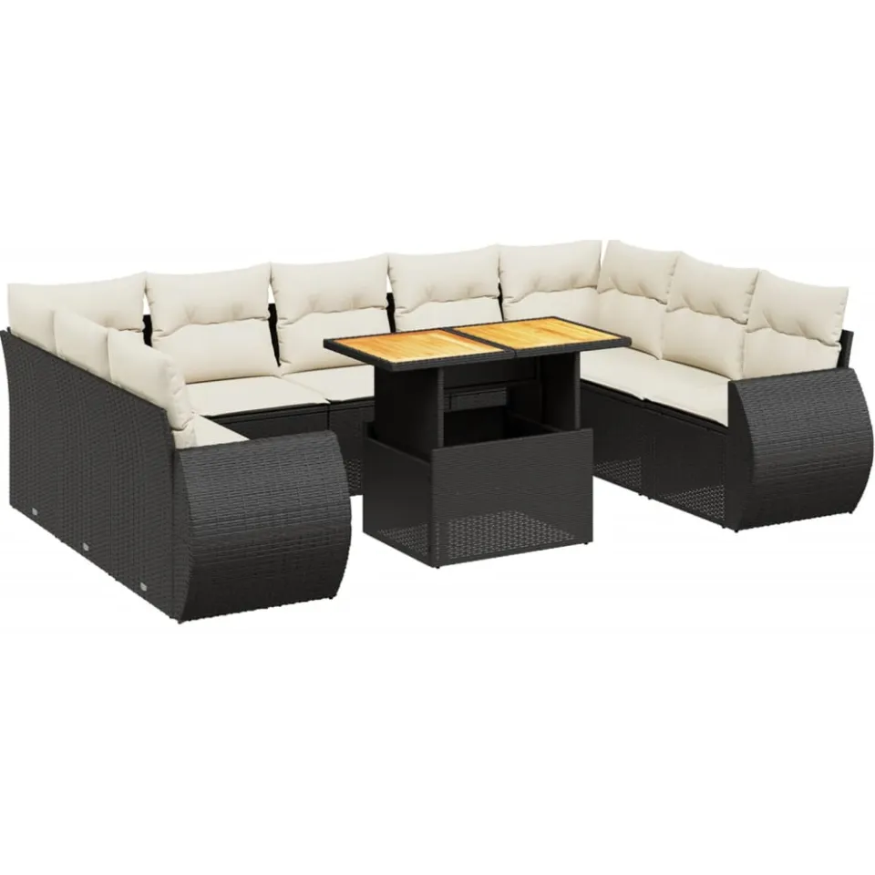 vidaXL 10-delige Loungeset met kussens poly rattan zwart, foto 3