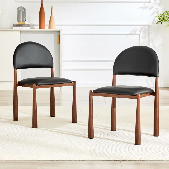 FloraGrace Eetkamerstoelen Set Van 2 80 cm Hoog Met Halfronde Rugleuning PU Leder Metalen Poten Voor Eetkamer Keuken Zwart