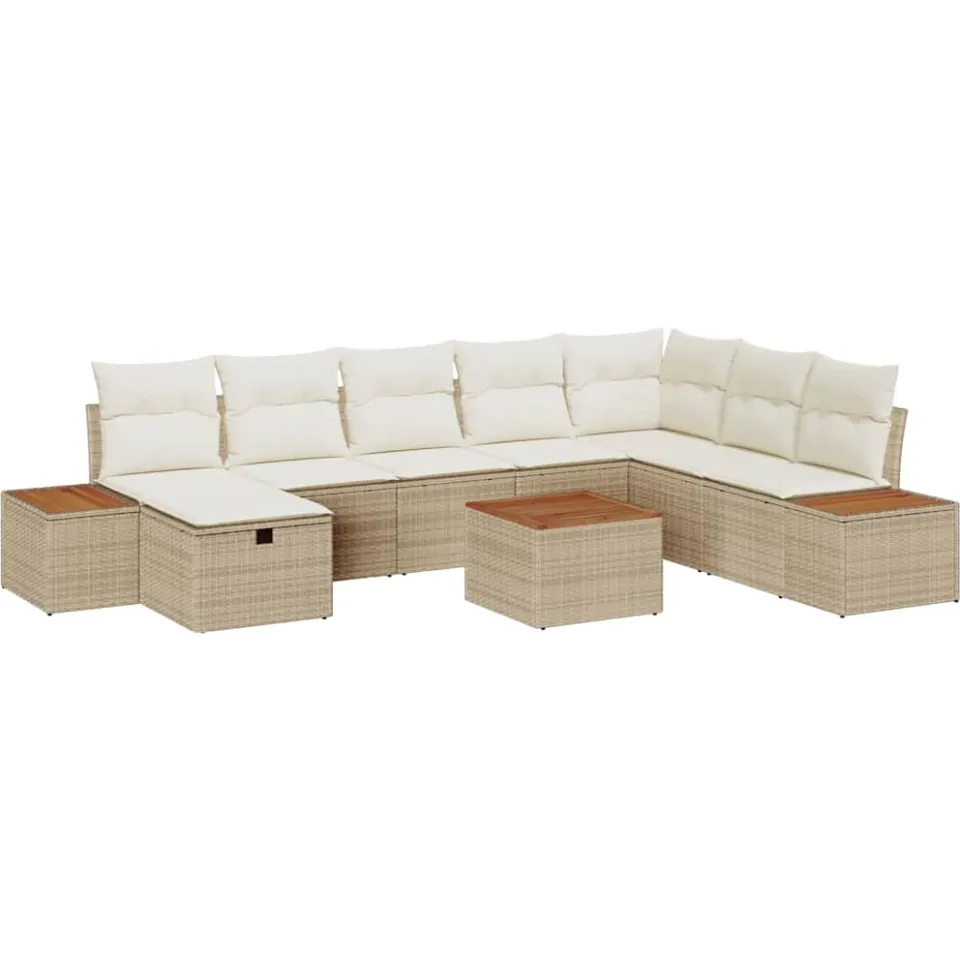 vidaXL Tuinbankenset 9 st Beige poly rattan