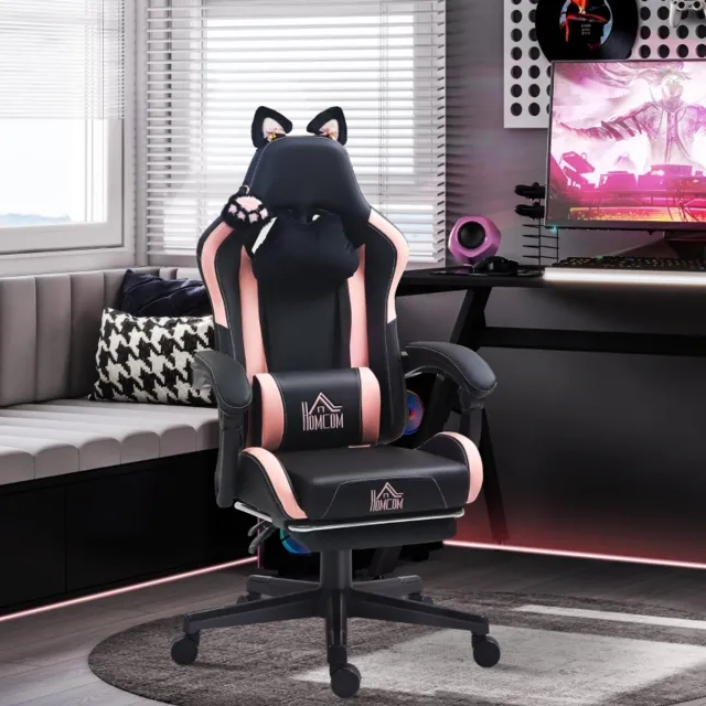 MODENUIT Gamingstoel 65 cm - Kantelbare Rugleuning en Voetsteun - Voor Bureau - Kunstleer - Zwart/Roze Black
