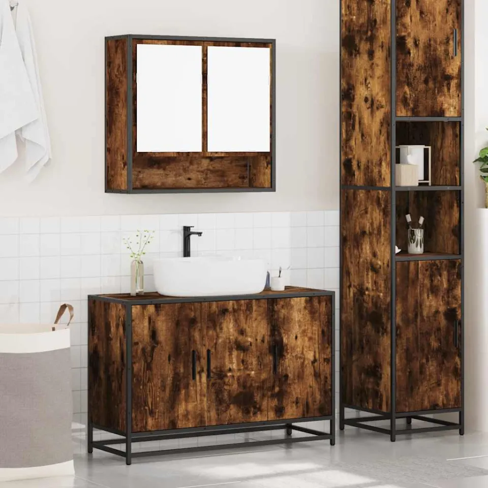 vidaXL 2-delige Badkamermeubelset bewerkt hout gerookt eikenkleurig, foto 2