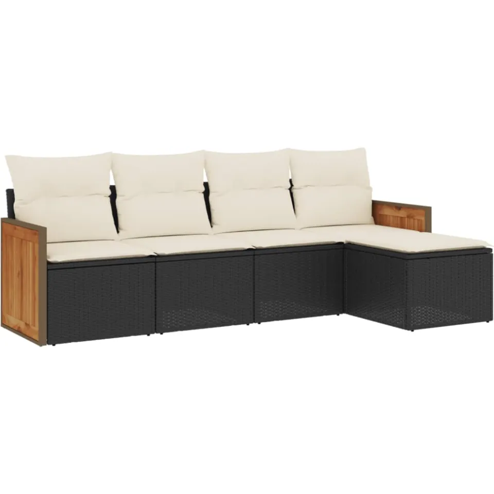 vidaXL 5-delige Loungeset met kussens poly rattan zwart, foto 3