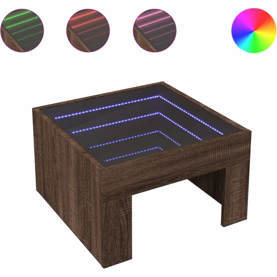 vidaXL Salontafel met Infinity LED 50x50x30 cm bruin eikenkleurig, foto 3