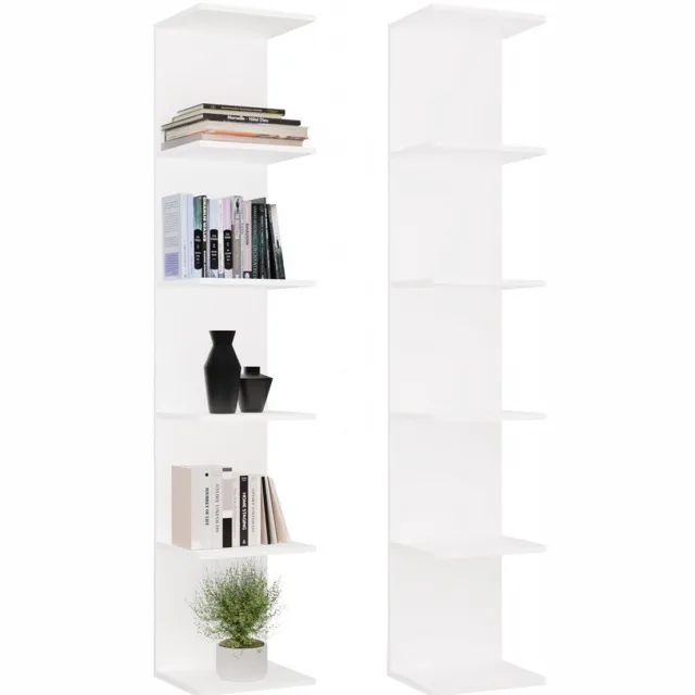 Topeshop Moderne hoge boekenkast met 6 planken - Ruime opbergruimte | Kleur: Wit | Maat: 35x180x30 cm