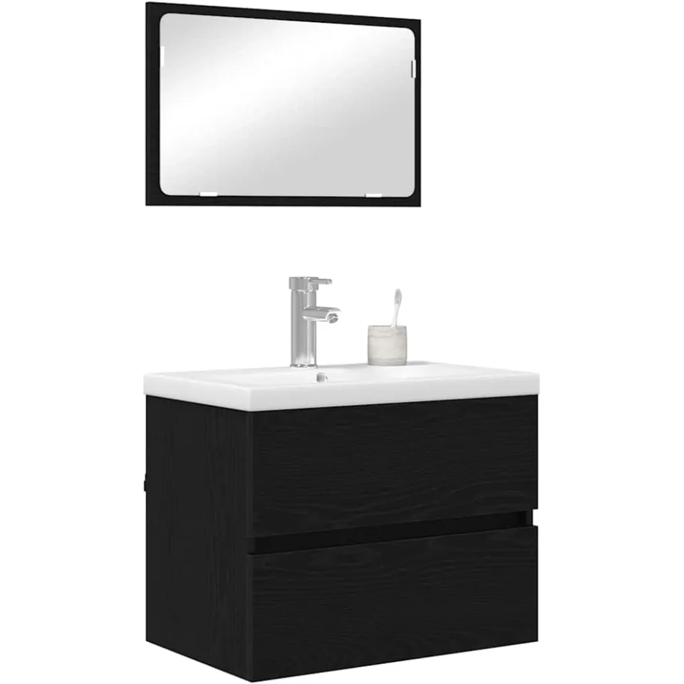 vidaXL Badkamermeubelset 3 st Zwart Eiken 61 x 39 x 45 cm Bewerkt hout