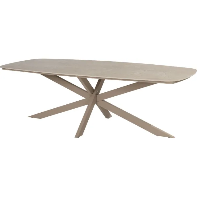 4 Seasons Outdoor Prado dining tuintafel 240x105xH75 cm latte met keramisch deens ovaal blad Taste 4SO zand / latte / linen