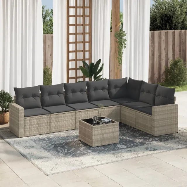 vidaXL 8-delige Loungeset met kussens poly rattan lichtgrijs grijs, foto 2