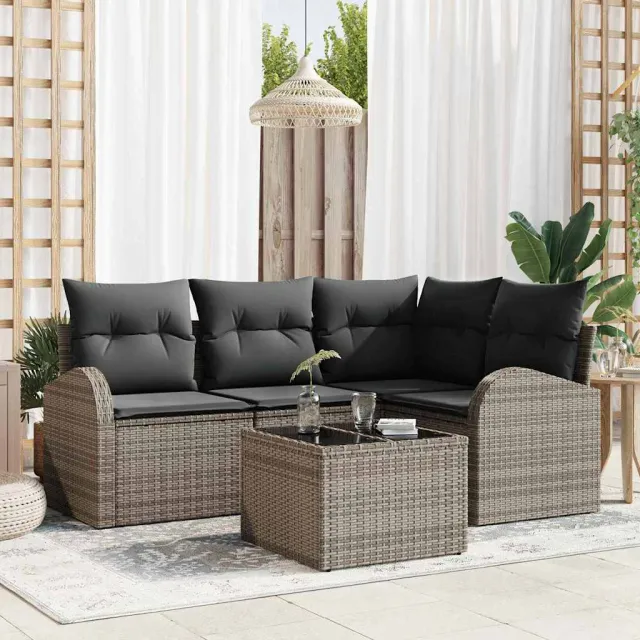 vidaXL Tuinbankenset 5 st Grijs poly rattan, foto 2