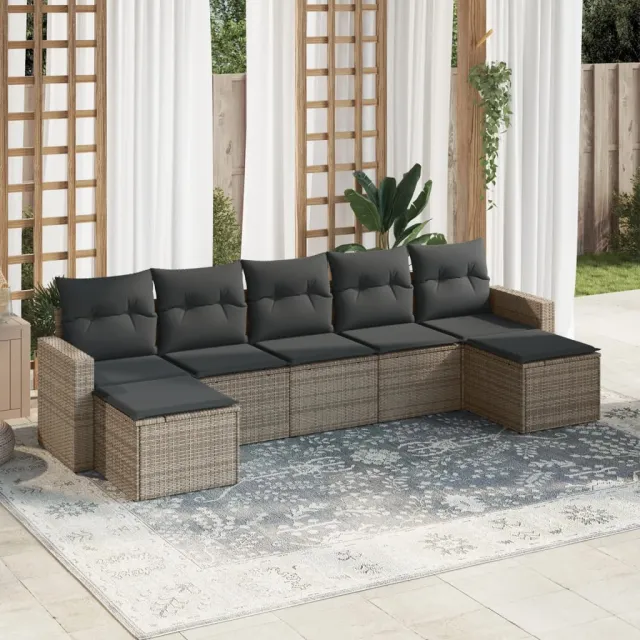 vidaXL 7-delige Loungeset met kussens poly rattan grijs, foto 2