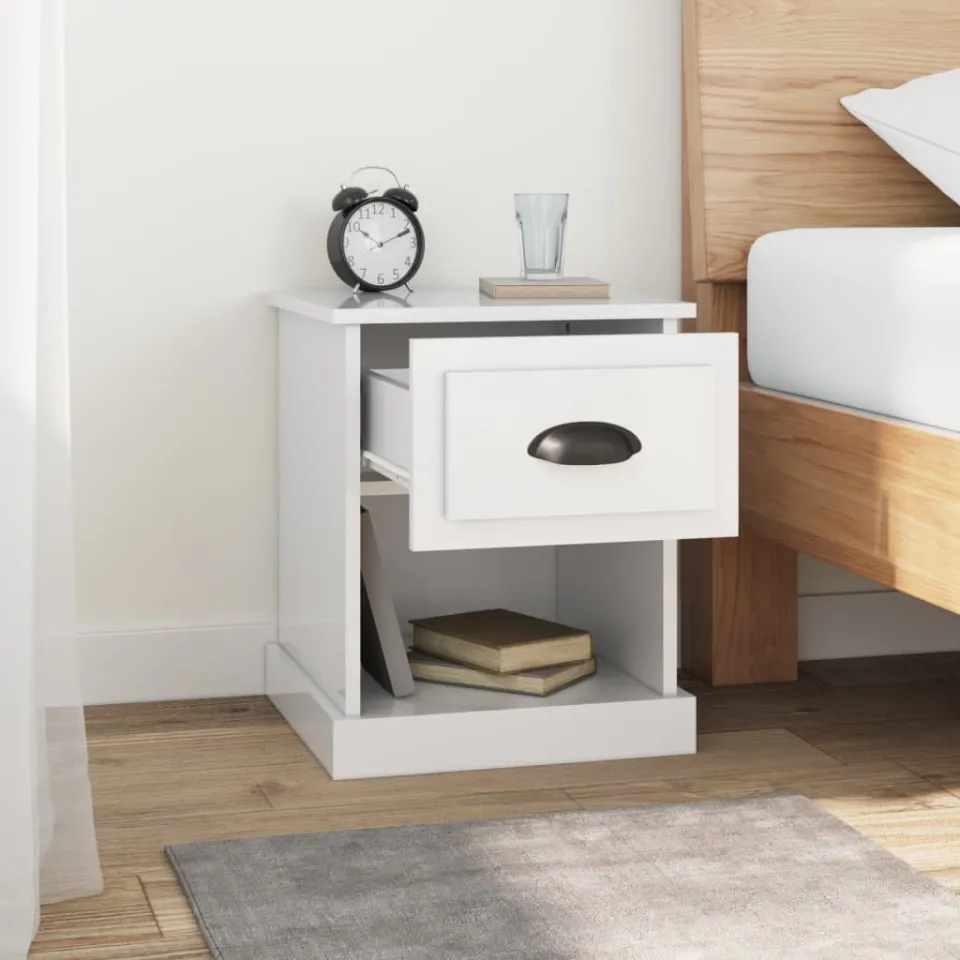 vidaXL Nachtkastjes 2 st 39x39x47,5 cm bewerkt hout hoogglans wit, foto 4