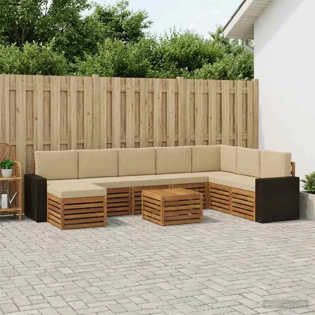 vidaXL Buiten bankenset 9 st 8-zits Natuurlijk en Beige