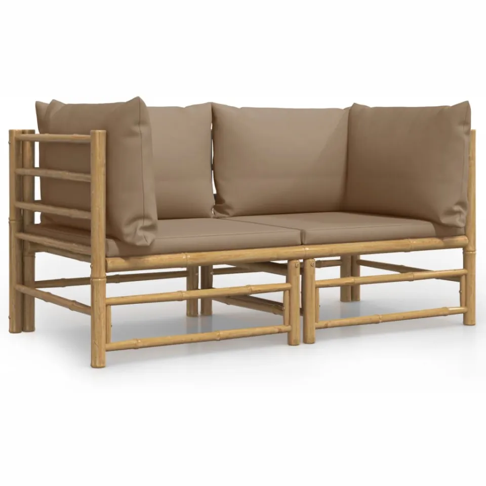 vidaXL Tuinhoekbanken 2 st met kussens bamboe taupe Bruin