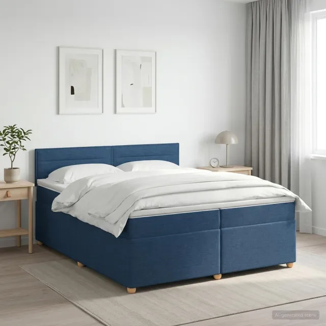 vidaXL Boxspringbed met matras met hoofdeinde Blauw 200 x 200 cm Stof
