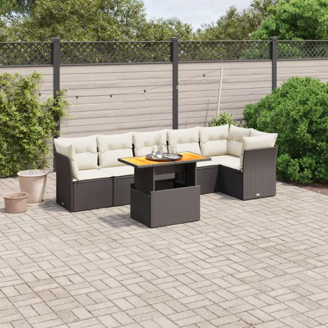 vidaXL 7-delige Loungeset met kussens poly rattan zwart, foto 2