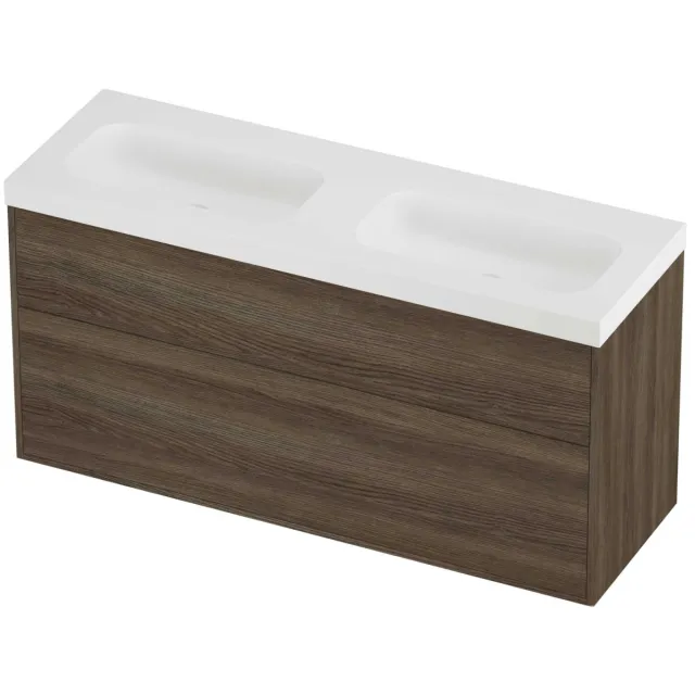 Proline Haga Badmeubelset Polystone Mezza Dubbel 140x46x73 cm Mat White Vital Oak Eiken