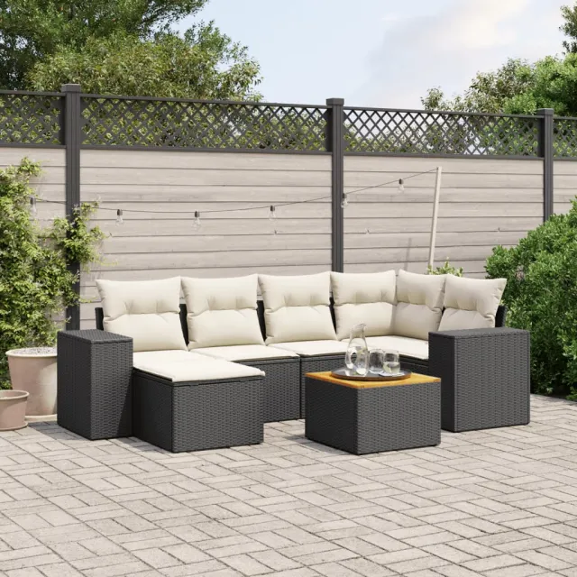 vidaXL 7-delige Loungeset met kussens poly rattan zwart, foto 2