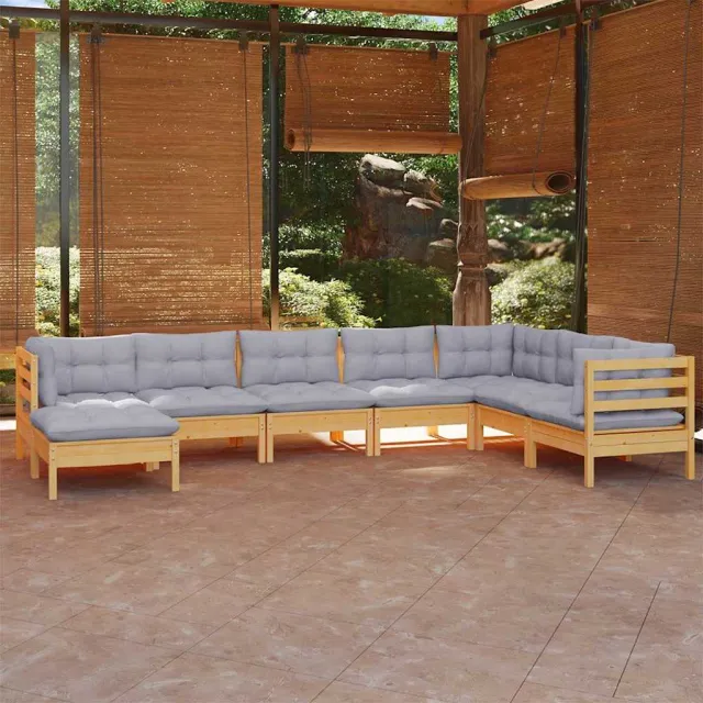 vidaXL 8-delige Loungeset met grijze kussens grenenhout grijs, foto 2