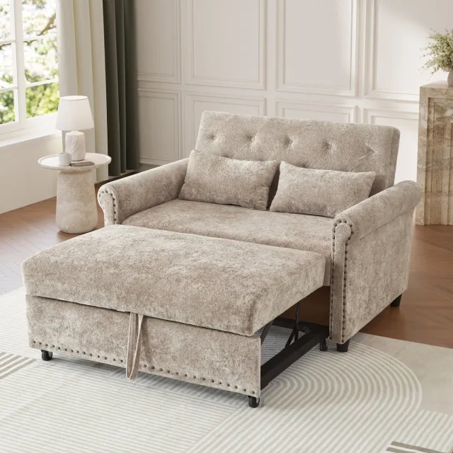 MEUNIQ 3-in-1 slaapbank 2-zits – uitklapbaar logeerbed 170 x 98 cm, verstelbare rugleuning 110°/145°/180°, chenille, 2 kussens, bruin-grijs Bruin grijs