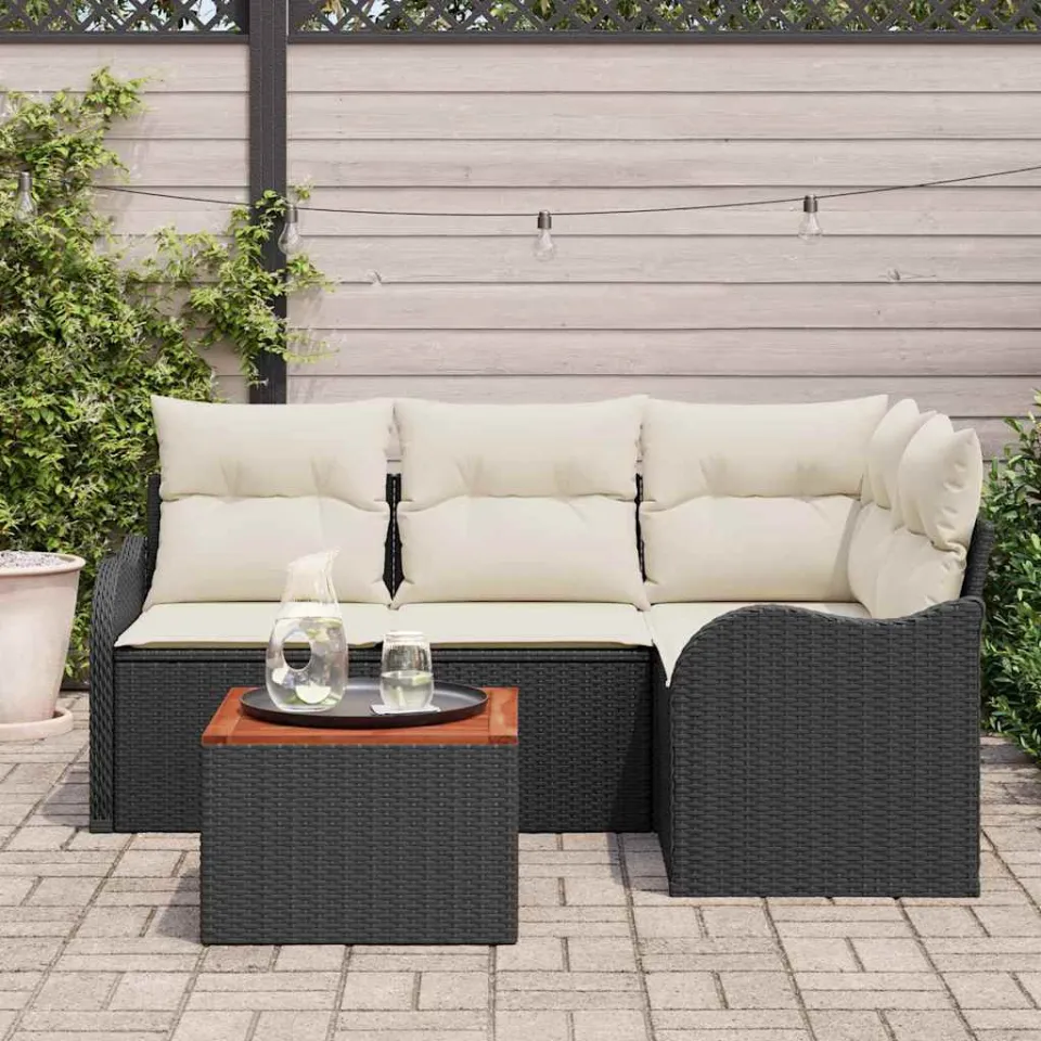 vidaXL Tuinbankenset 5 st Zwart poly rattan, foto 3