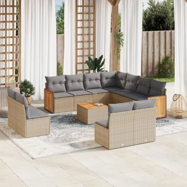 vidaXL 12-delige Loungeset met kussens poly rattan beige, foto 2