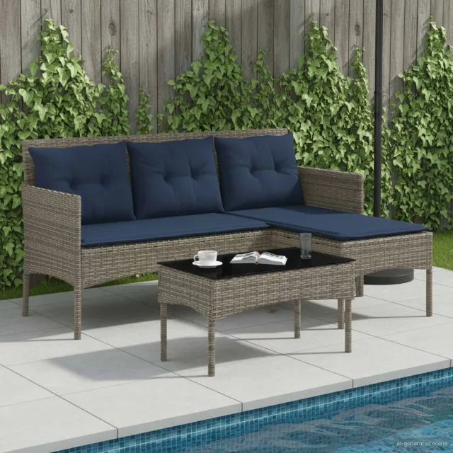 vidaXL Tuinbankenset 2 st Grijs en Marineblauw poly rattan, foto 2