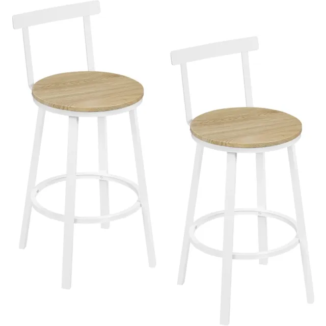 Klarven Barkruk Set van 2 Hout licht effect - Barkrukken met Rugleuning - Industriële Barkruk - Barkruk - Bar Stool - Stabiel tot 150 kg, Ergonomisch zitcomfort - B51,5xd51,5xh89cm Dark Wood Effect