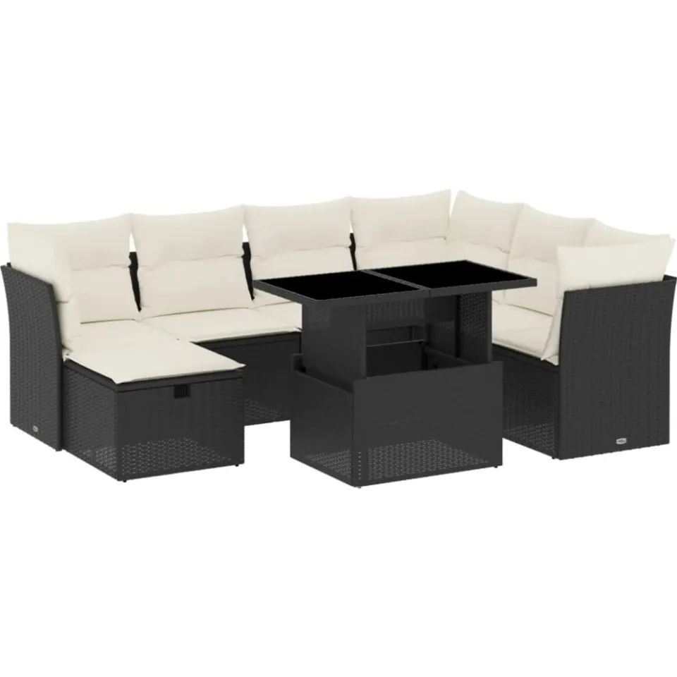 vidaXL 8-delige Loungeset met kussens poly rattan zwart, foto 3
