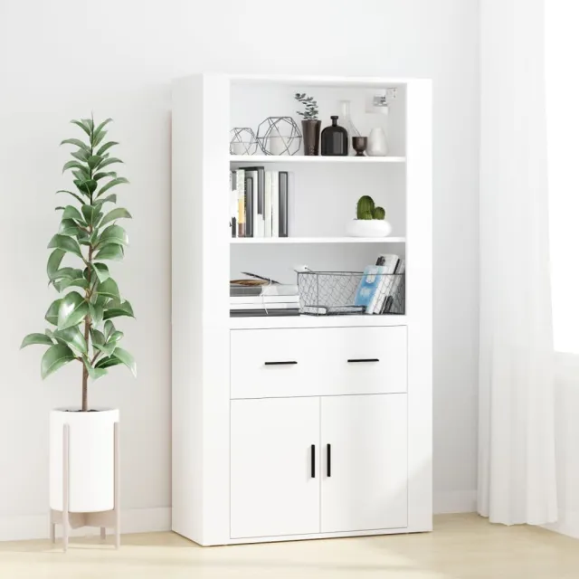 vidaXL Hoge kast bewerkt hout wit, foto 2