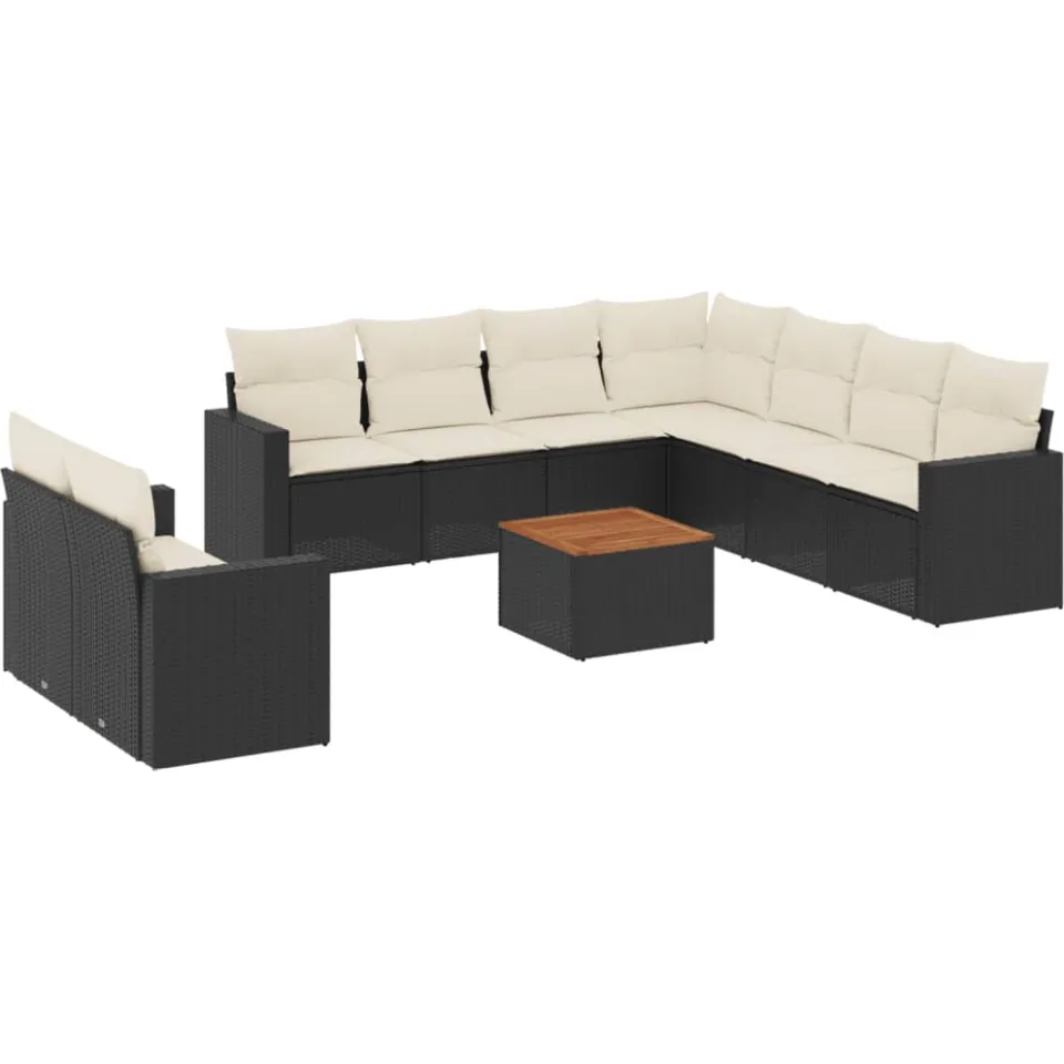 vidaXL 10-delige Loungeset met kussens poly rattan zwart, foto 3
