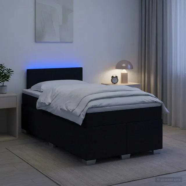 vidaXL Boxspring Bed met Matras en LED Zwart 120 x 200 cm Stof