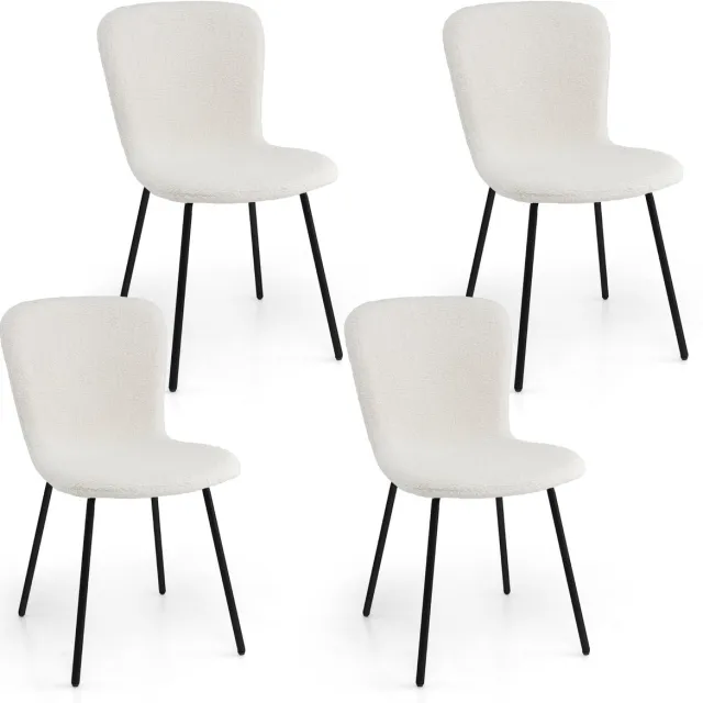 Costway Set van 4 eetkamerstoelen, gestoffeerde keukenstoelen met rugleuning, gestoffeerde stoelen zonder mouwen, zithoogte 49 cm, modern, stoel voor keuken, eetkamer, restaurant, metalen frame Beige