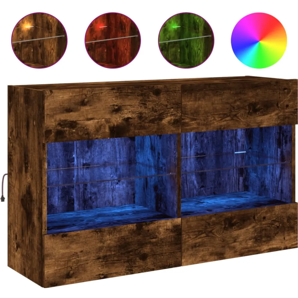 vidaXL Tv-wandmeubel met LED-verlichting 98,5x30x60,5 cm gerookt eiken, foto 3